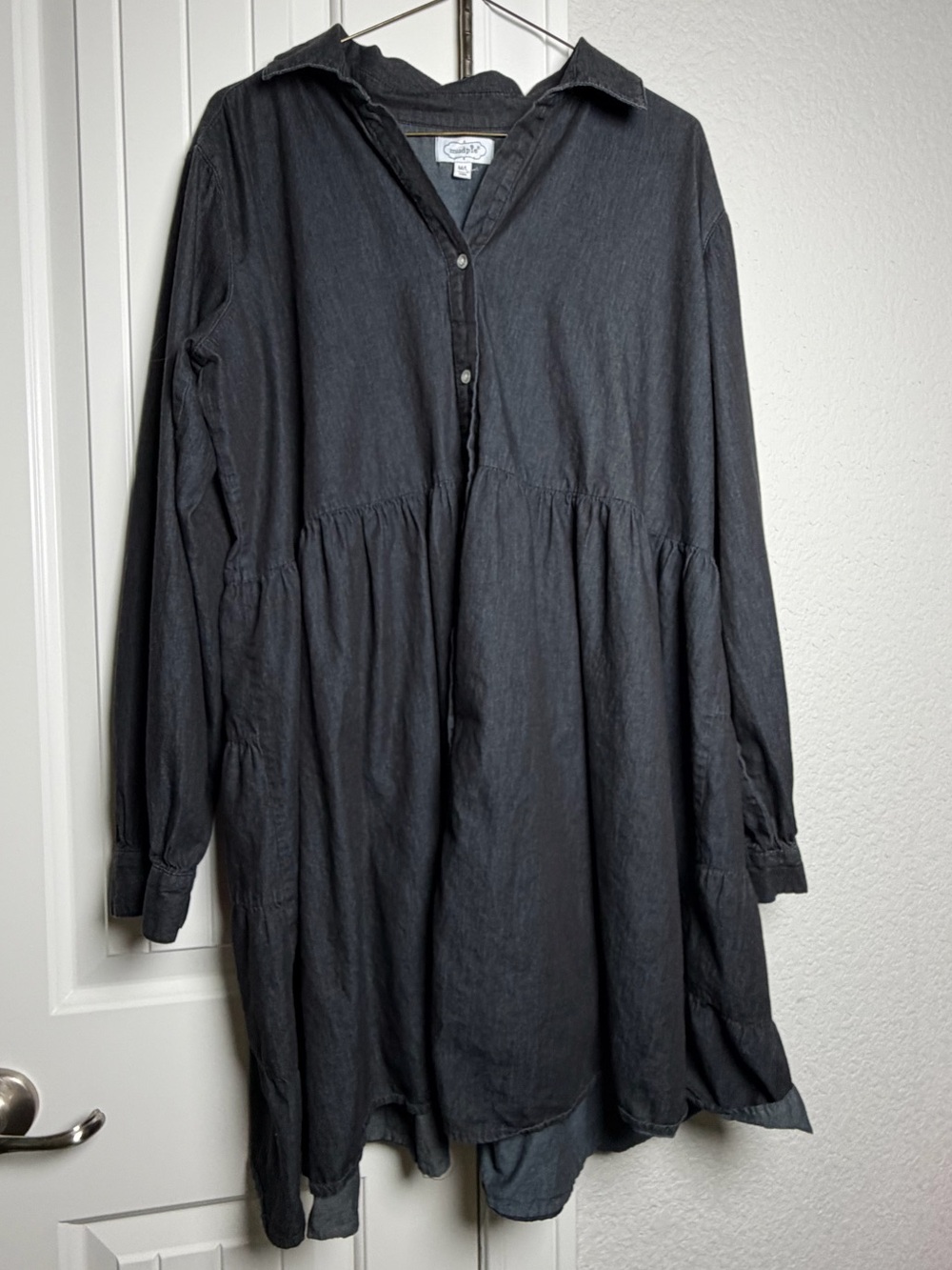 Mud Pie Washed Black Long-Sleeve Smock Dress